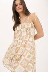 Blu Pepper Sea Tile pattern Spaghetti Strap Mini Dress