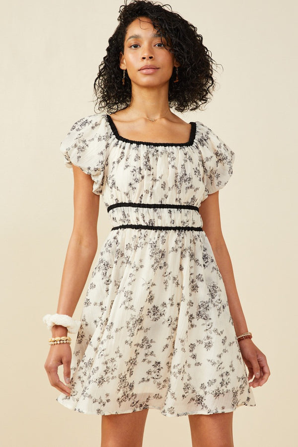 Womens Textured Monochrome Floral Piped Dress