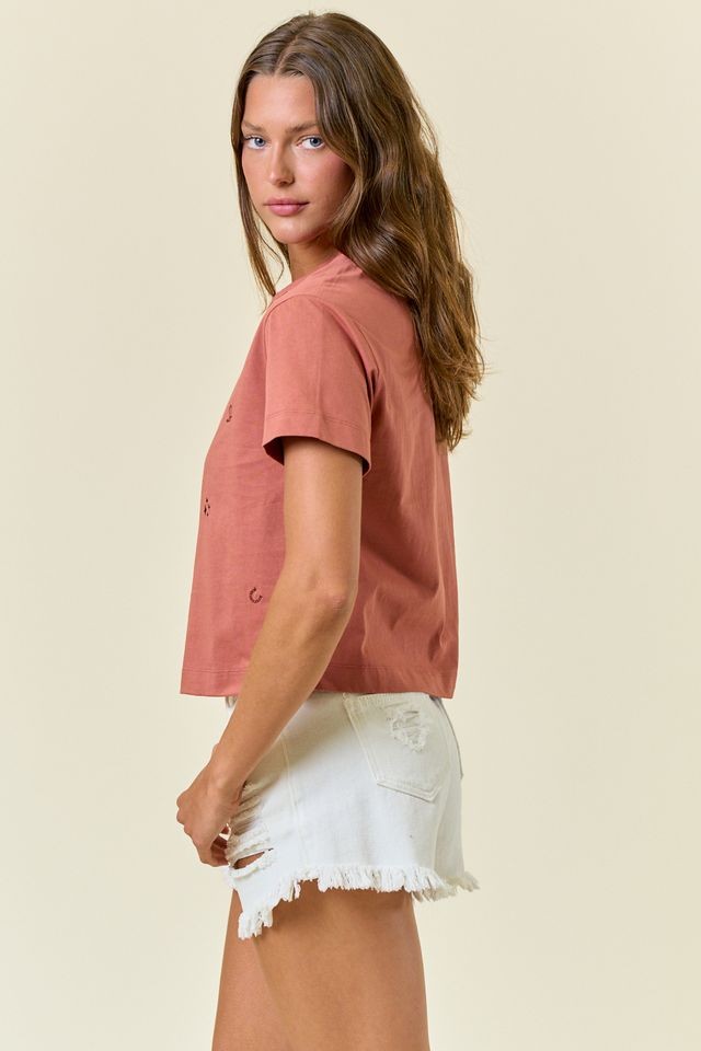 Doe and Rae Short Sleeve Cowgirl Embroidered Crop Top