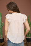 Blu Pepper Floral Embroidery Button Down Short Sleeve Top
