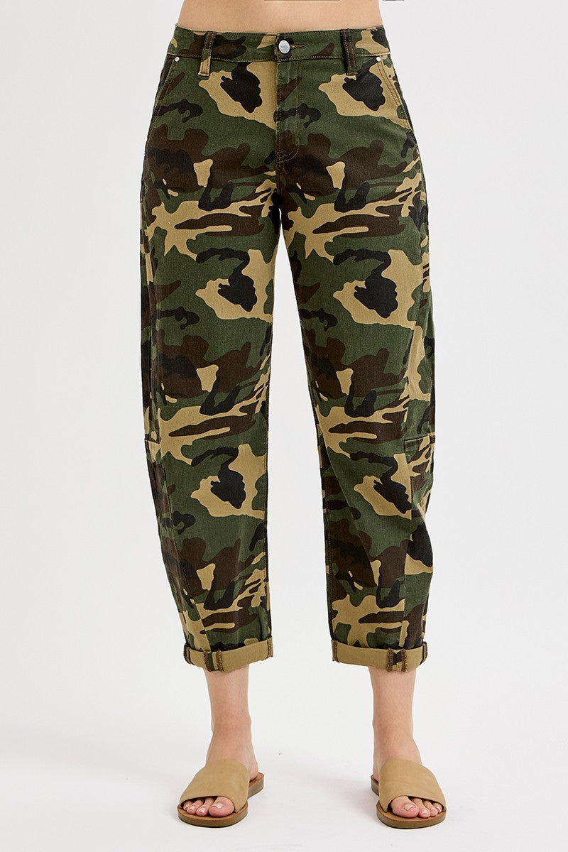 Risen High Rise Ankle Barrel Camo Double Roll Up Pants - Curvy Size