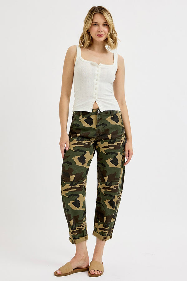 Risen High Rise Ankle Barrel Camo Double Roll Up Pants - Curvy Size