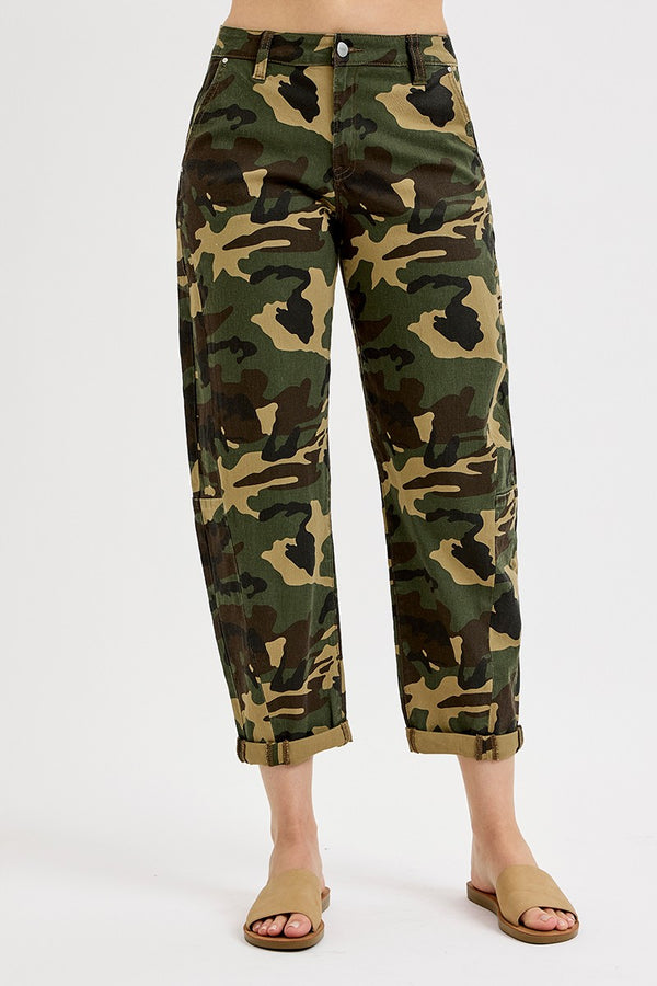 Risen High Rise Ankle Barrel Camo Double Roll Up Pants - Curvy Size