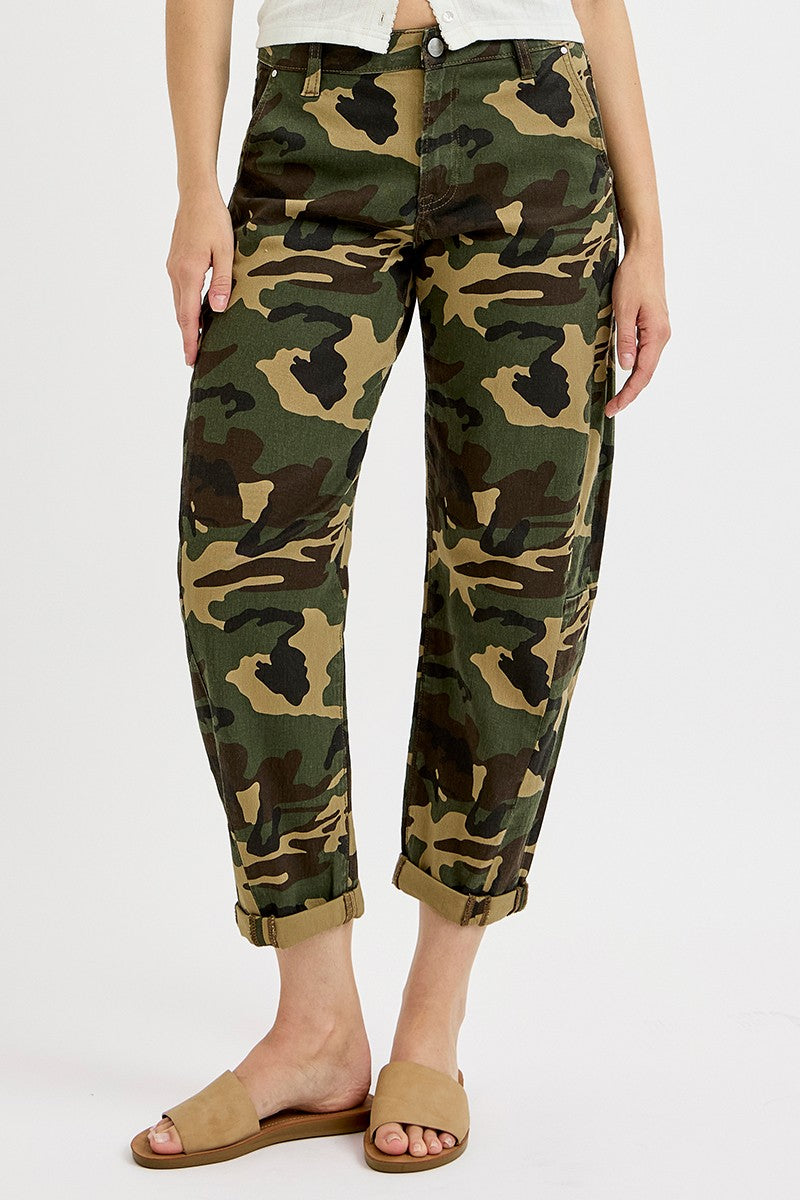Risen High Rise Ankle Barrel Camo Double Roll Up Pants - Curvy Size