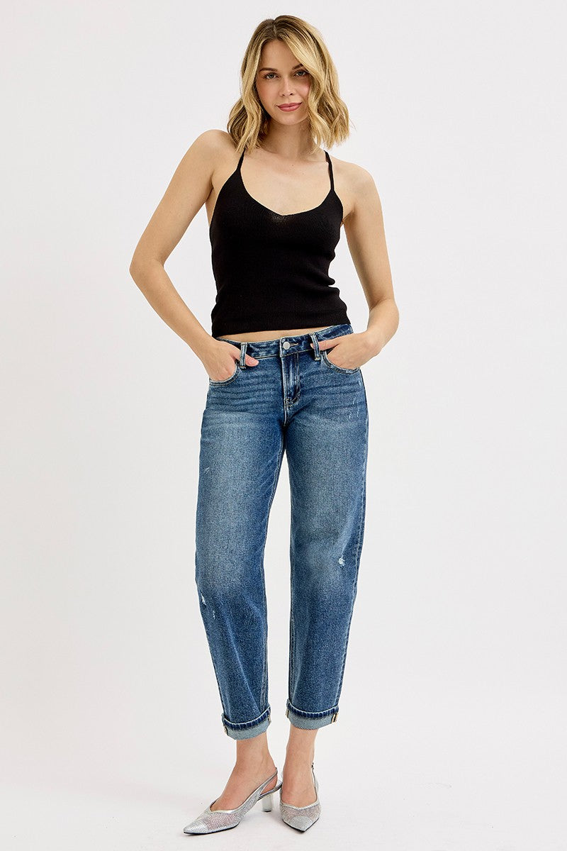 Risen Low Rise Crop Boyfriend Jeans