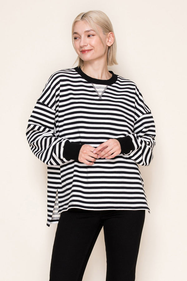 White Birch Long Sleeve Striped Knit Top