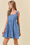 Doe and Rae Floral Chambray Denim Mini Dress