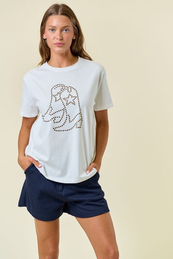 Doe and Rae Cowboy Boot Hotfix Crew Neck Short Sleeve Tee