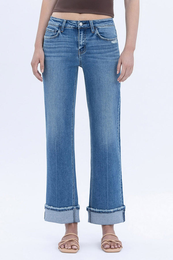 Lovervet Mid Rise Cuffed Ankle Slim Wide Jeans