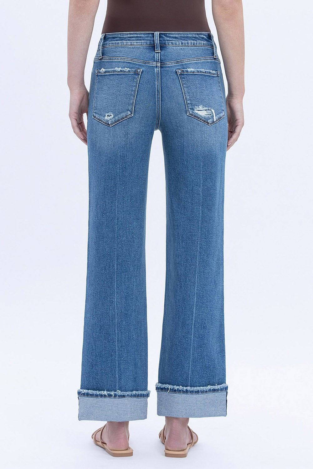 Lovervet Mid Rise Cuffed Ankle Slim Wide Jeans