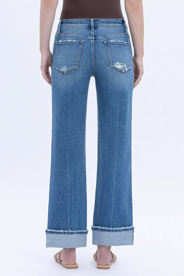 Lovervet Mid Rise Cuffed Ankle Slim Wide Jeans
