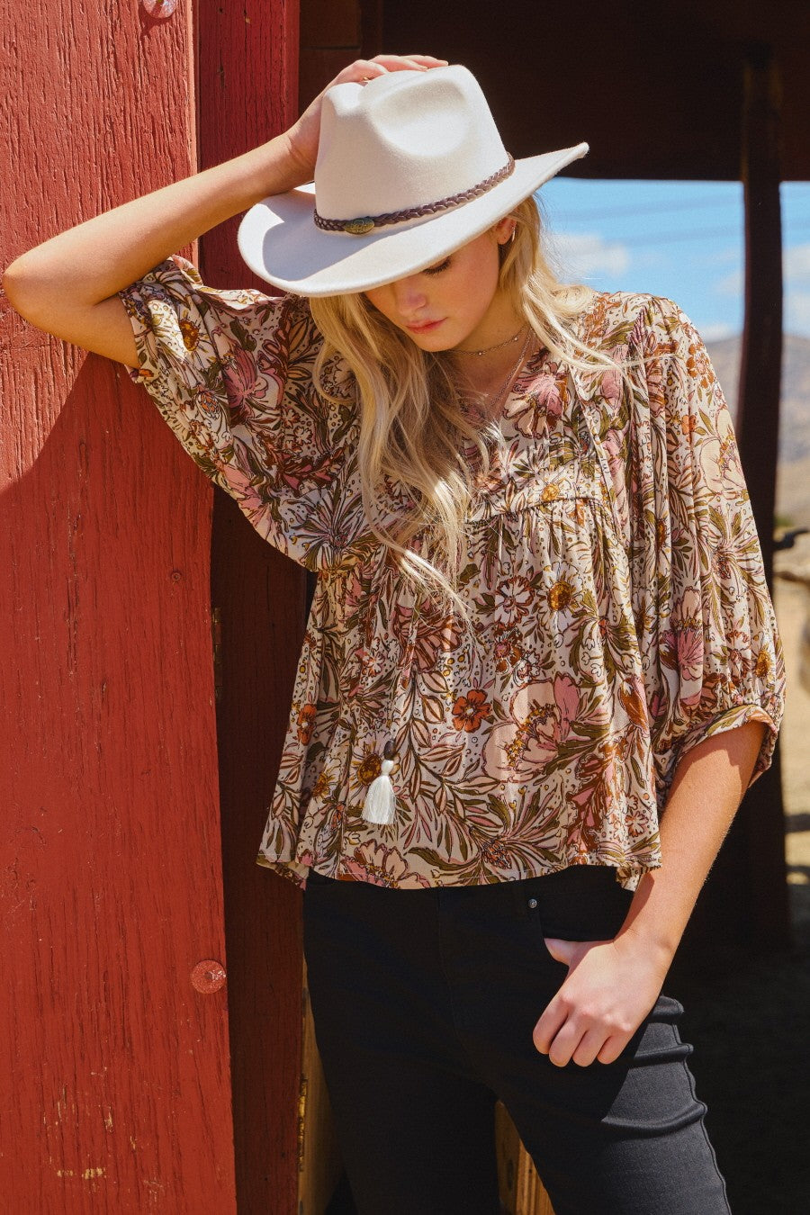 ODDI Bohemian Floral Peasant Blouse