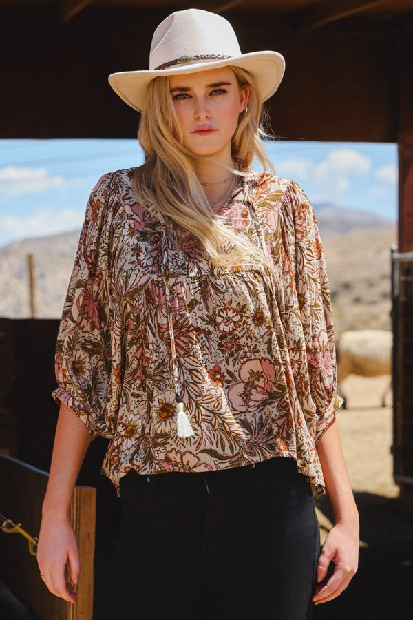 ODDI Bohemian Floral Peasant Blouse