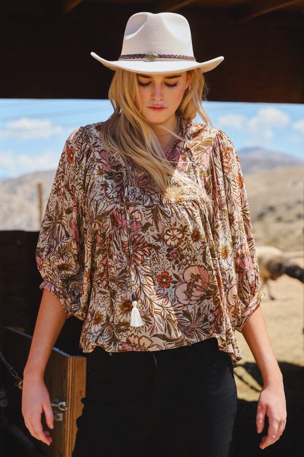 ODDI Bohemian Floral Peasant Blouse