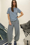 Blu Pepper Stripe Denim Waist Tie Parachute Pants