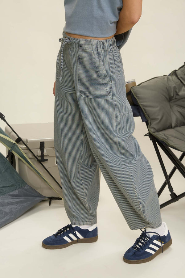 Blu Pepper Stripe Denim Waist Tie Parachute Pants