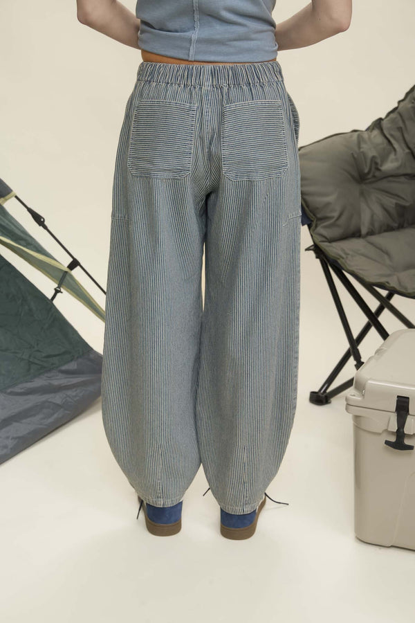 Blu Pepper Stripe Denim Waist Tie Parachute Pants