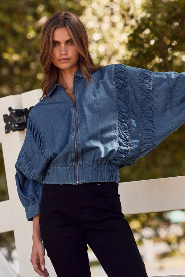 Oddi Lightweight Denim Zip - up Jacket - Blush & Cactus