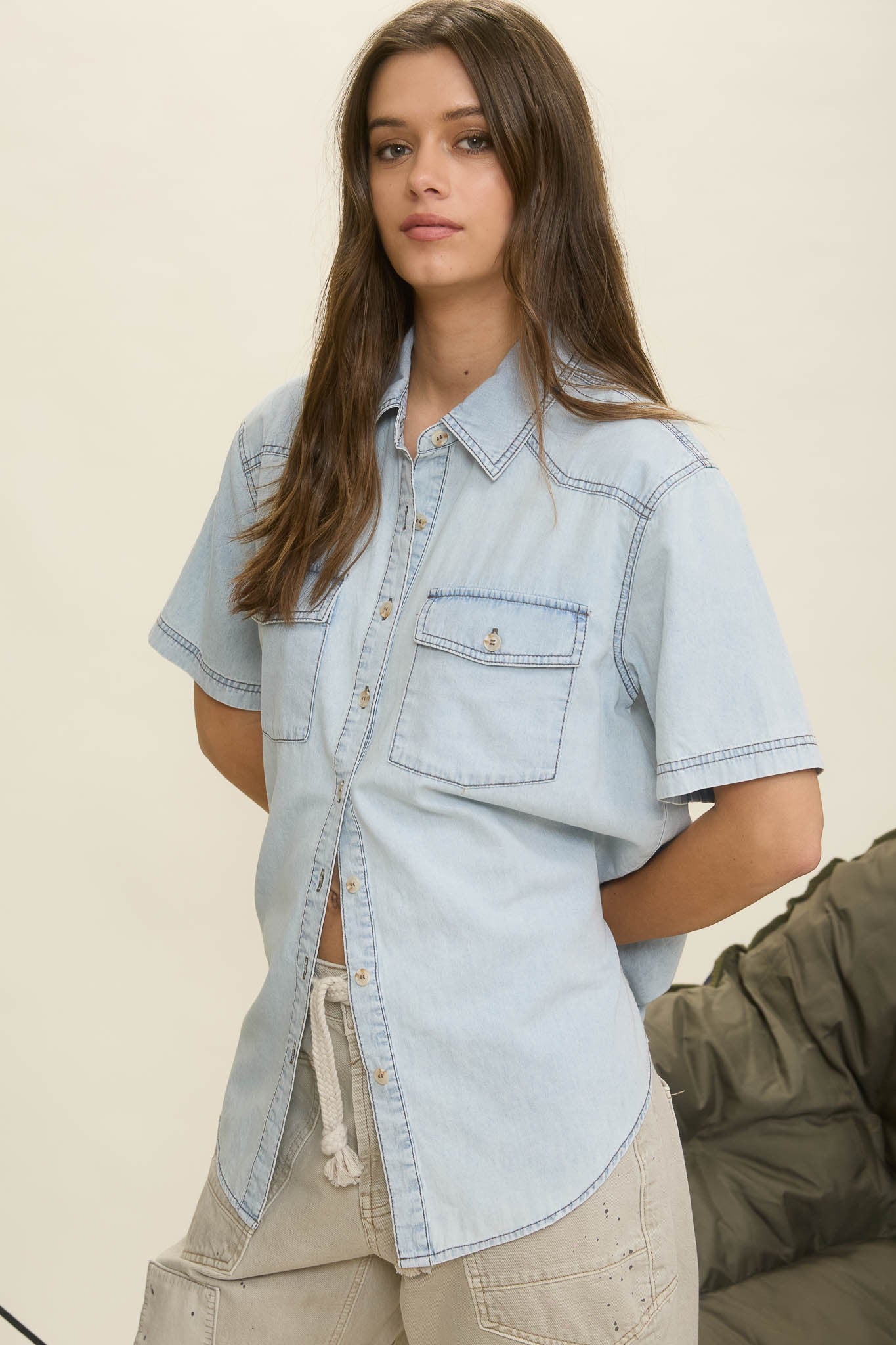Blu Pepper Light Denim Collared Button Down Shirt