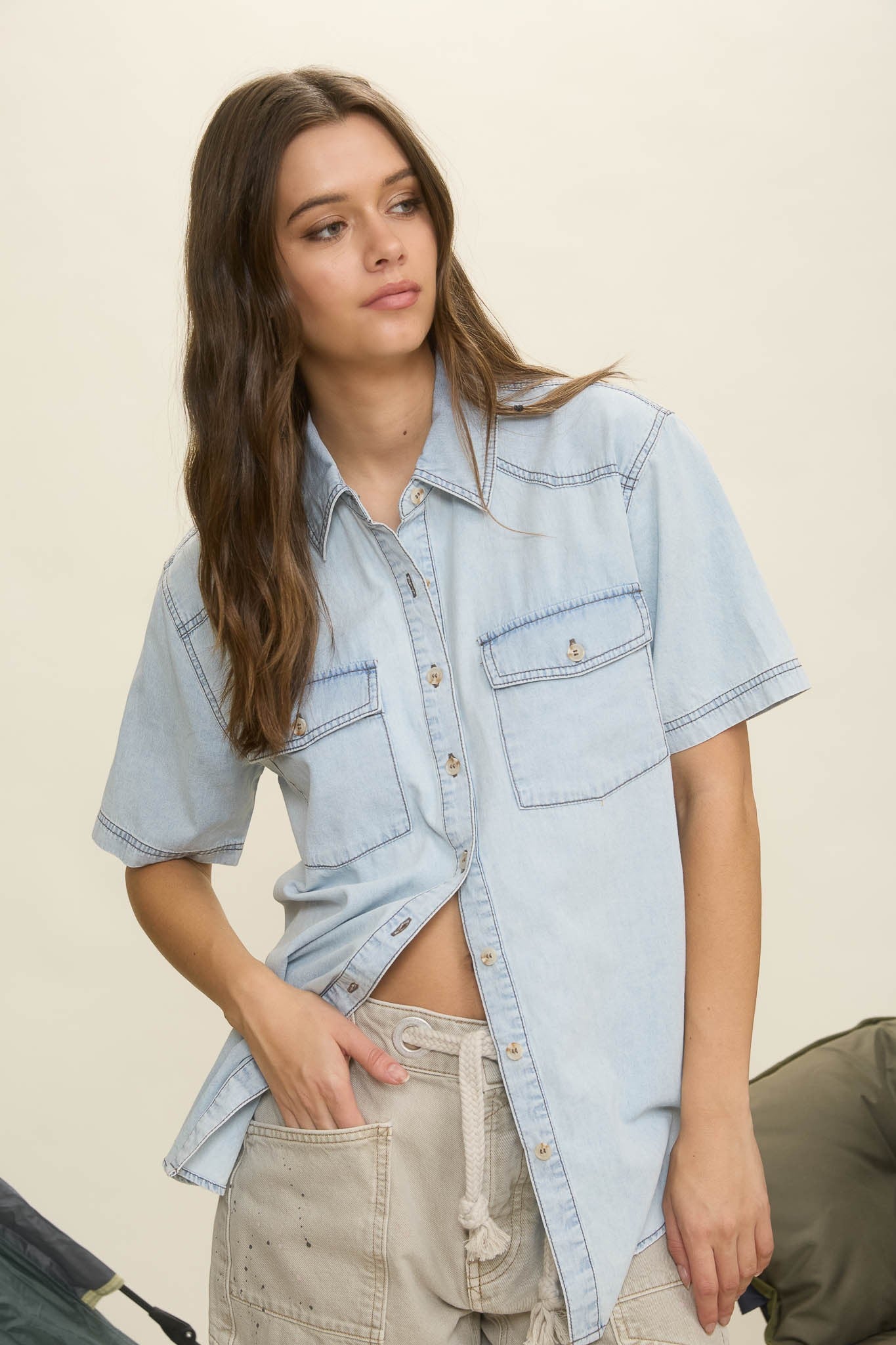 Blu Pepper Light Denim Collared Button Down Shirt