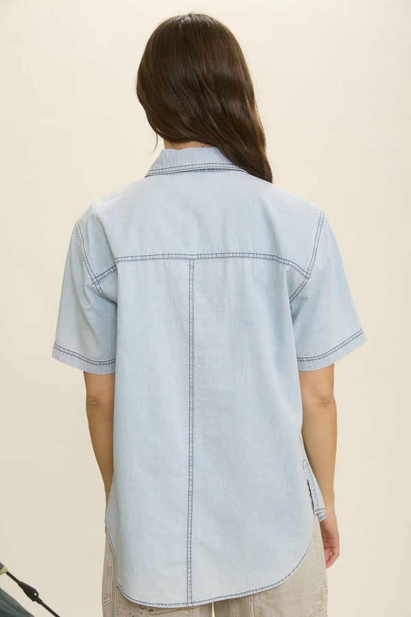 Blu Pepper Light Denim Collared Button Down Shirt
