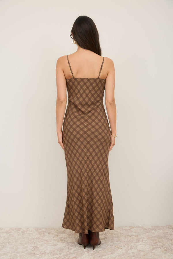Blu Pepper Plaid Spaghetti Strap Midi Dress