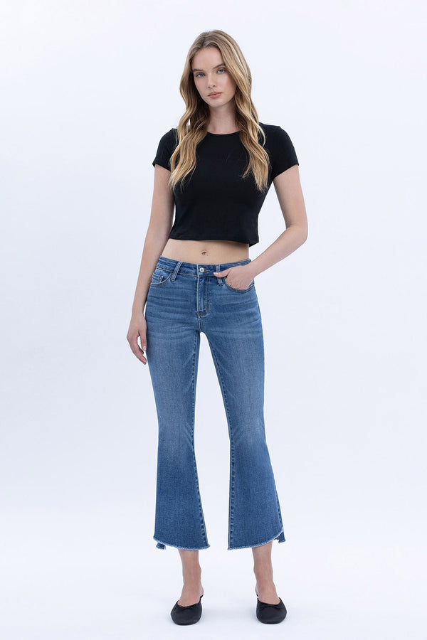 Vervet Mid Rise Raw Step Hem Crop Flare Jeans