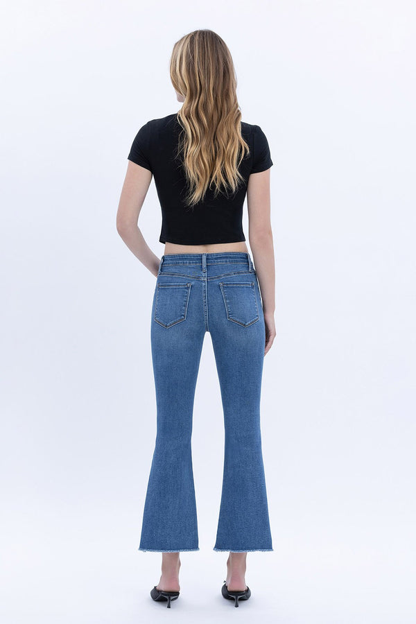Vervet Mid Rise Raw Step Hem Crop Flare Jeans