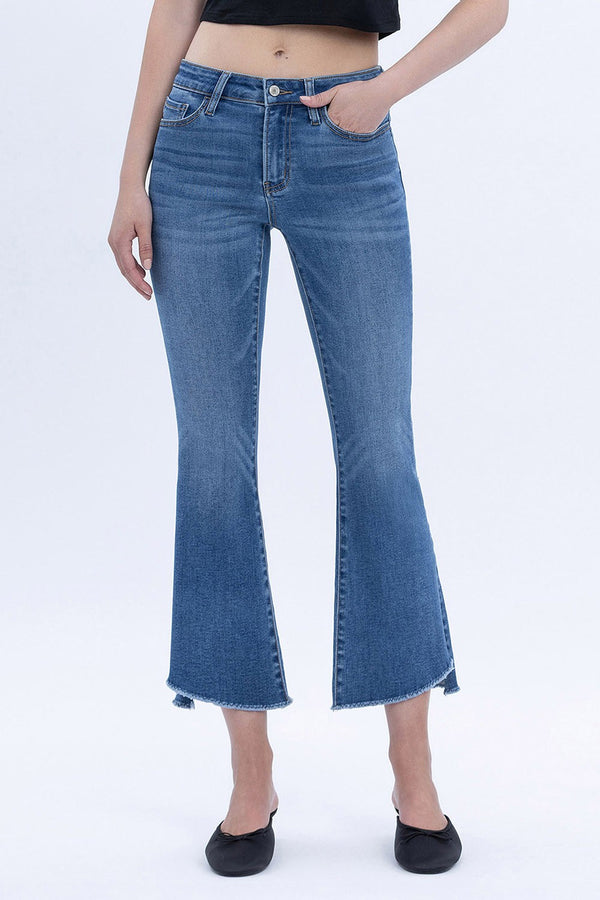 Vervet Mid Rise Raw Step Hem Crop Flare Jeans