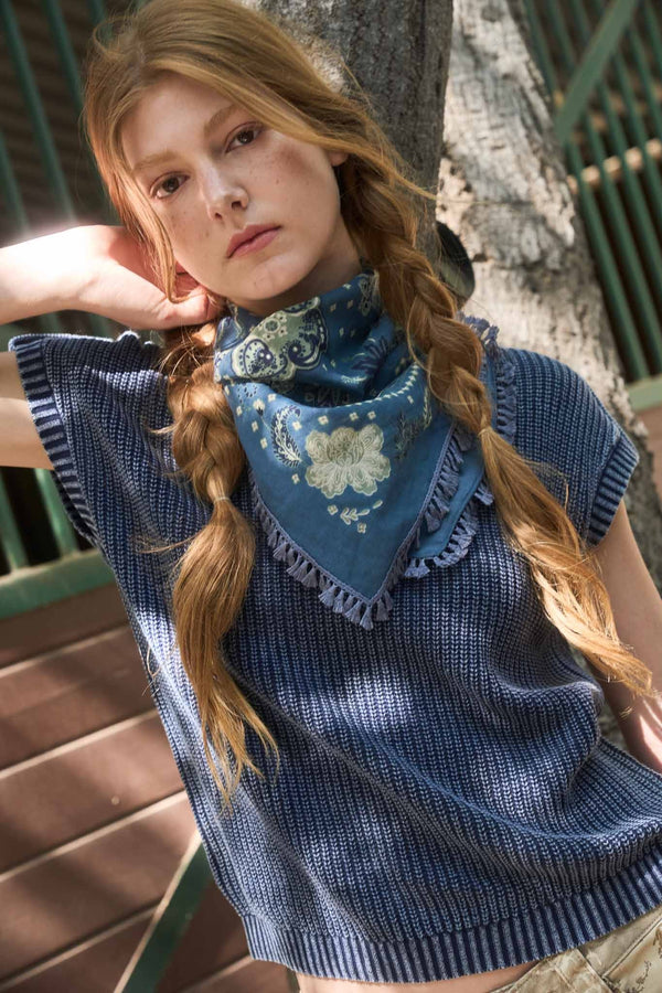 Blu Pepper Washed Knit Short Tab Sleeve Pullover Sweater - Blush & Cactus