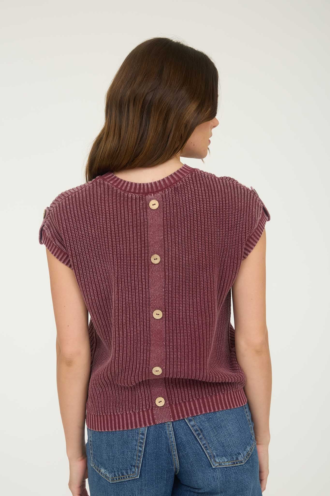 Blu Pepper Washed Knit Short Tab Sleeve Pullover Sweater - Blush & Cactus