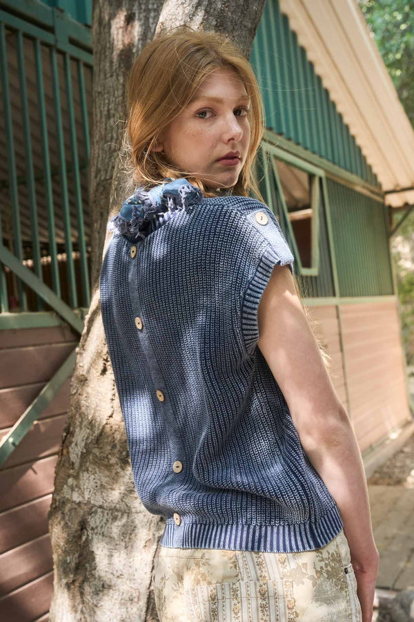 Blu Pepper Washed Knit Short Tab Sleeve Pullover Sweater - Blush & Cactus