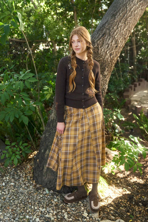 Golden Hour Plaid Midi Skirt