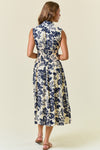 Paisley V-neck Smocked Waist Zip Front Midi Dress