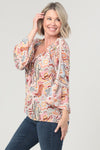 Cactus Western Print Lace Trim Bell Sleeve Top