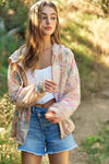 Beaded Sequined Front Zipper Jacket With Hoodie - Blush & Cactus