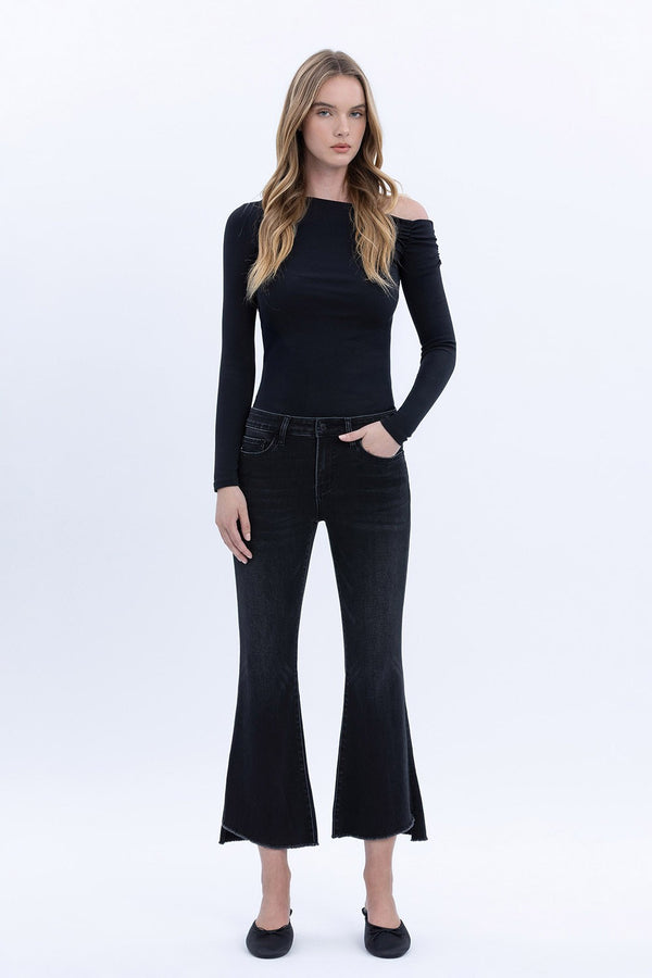 Vervet Mid Rise Raw Step Hem Crop Flare Jeans