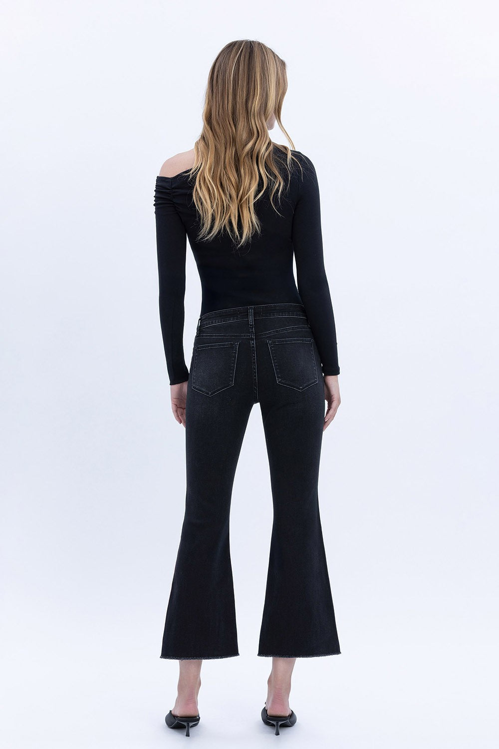 Vervet Mid Rise Raw Step Hem Crop Flare Jeans