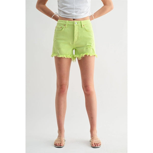 Mica High Rise Raw Hem Shorts Button Up - Blush & Cactus