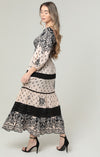 Angie Smocked Bodice Lace Trim Long Sleeve Maxi Dress