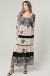 Angie Smocked Bodice Lace Trim Long Sleeve Maxi Dress