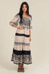 Angie Smocked Bodice Lace Trim Long Sleeve Maxi Dress
