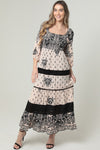 Angie Smocked Bodice Lace Trim Long Sleeve Maxi Dress