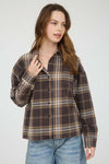 Blu Pepper Plaid Button Down Collared Boxy Long Sleeve Shirt