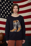 Blu Pepper Western Boot Jacquard Long Sleeve Knit Sweater - Blush & Cactus