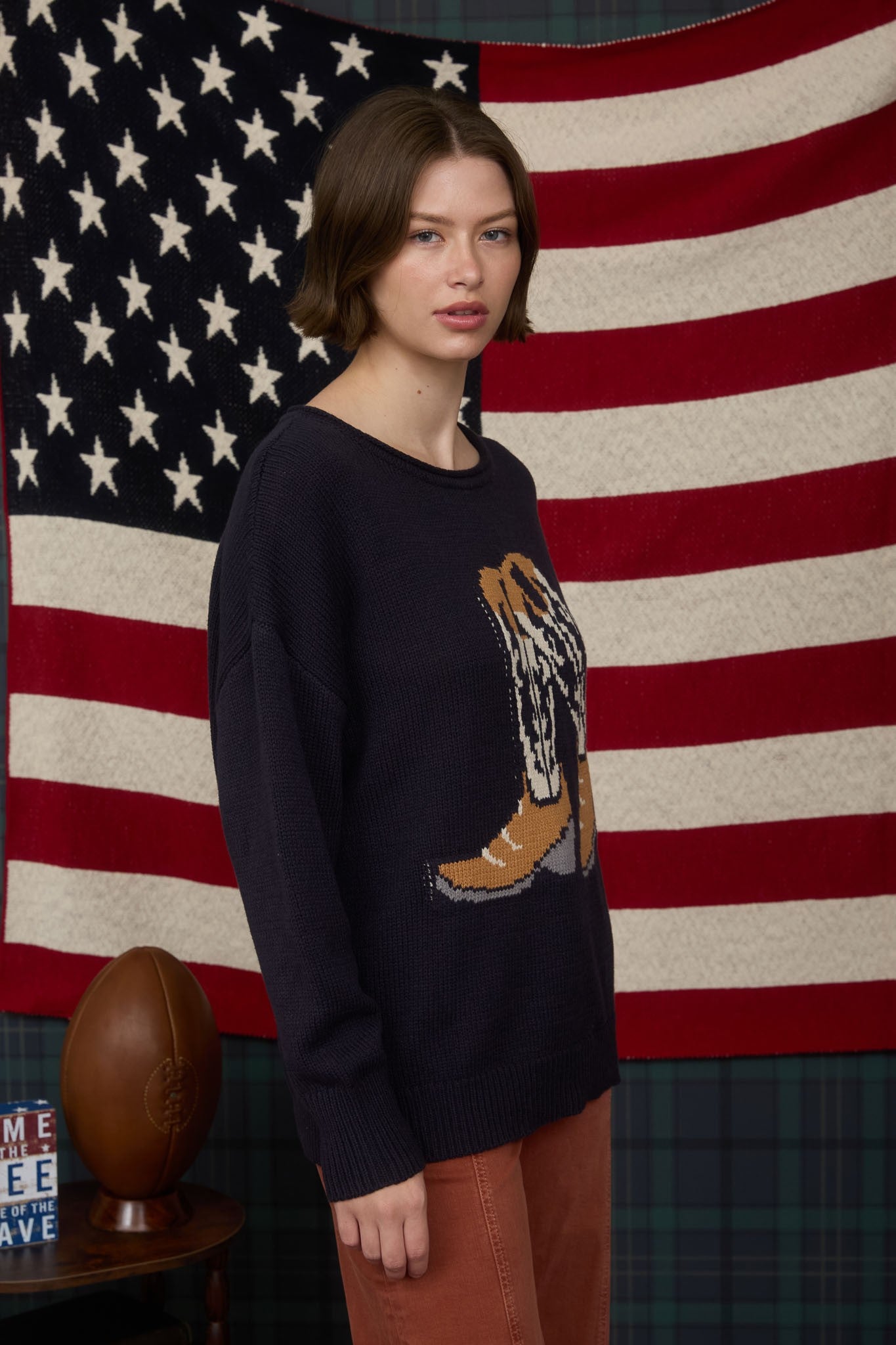 Blu Pepper Western Boot Jacquard Long Sleeve Knit Sweater - Blush & Cactus