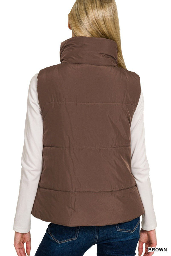 High Neck Puffer Vest - Blush & Cactus