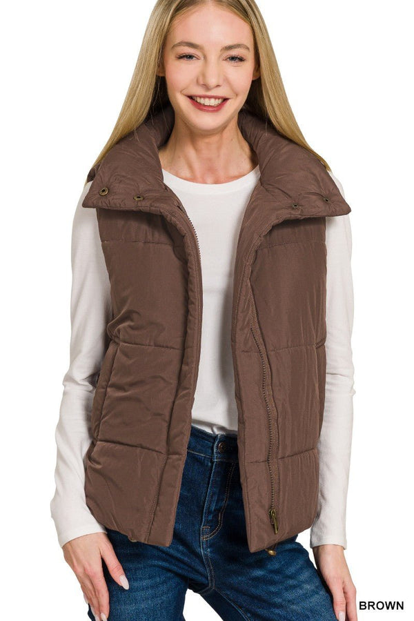 High Neck Puffer Vest - Blush & Cactus
