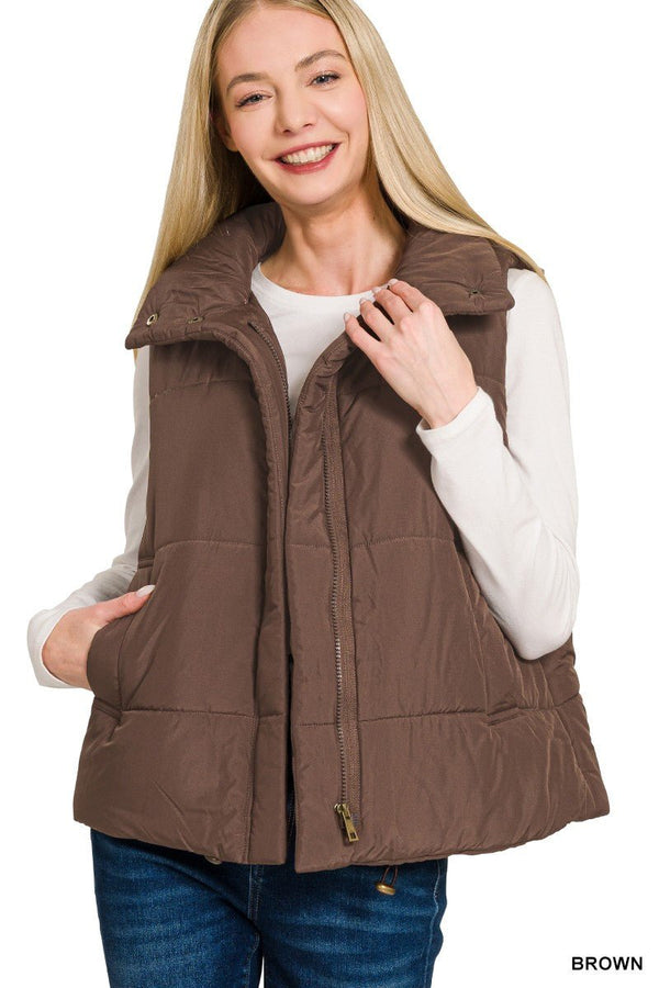 High Neck Puffer Vest - Blush & Cactus
