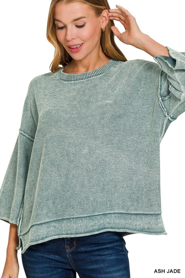 Washed 3/4 Sleeve Sweater - Blush & Cactus